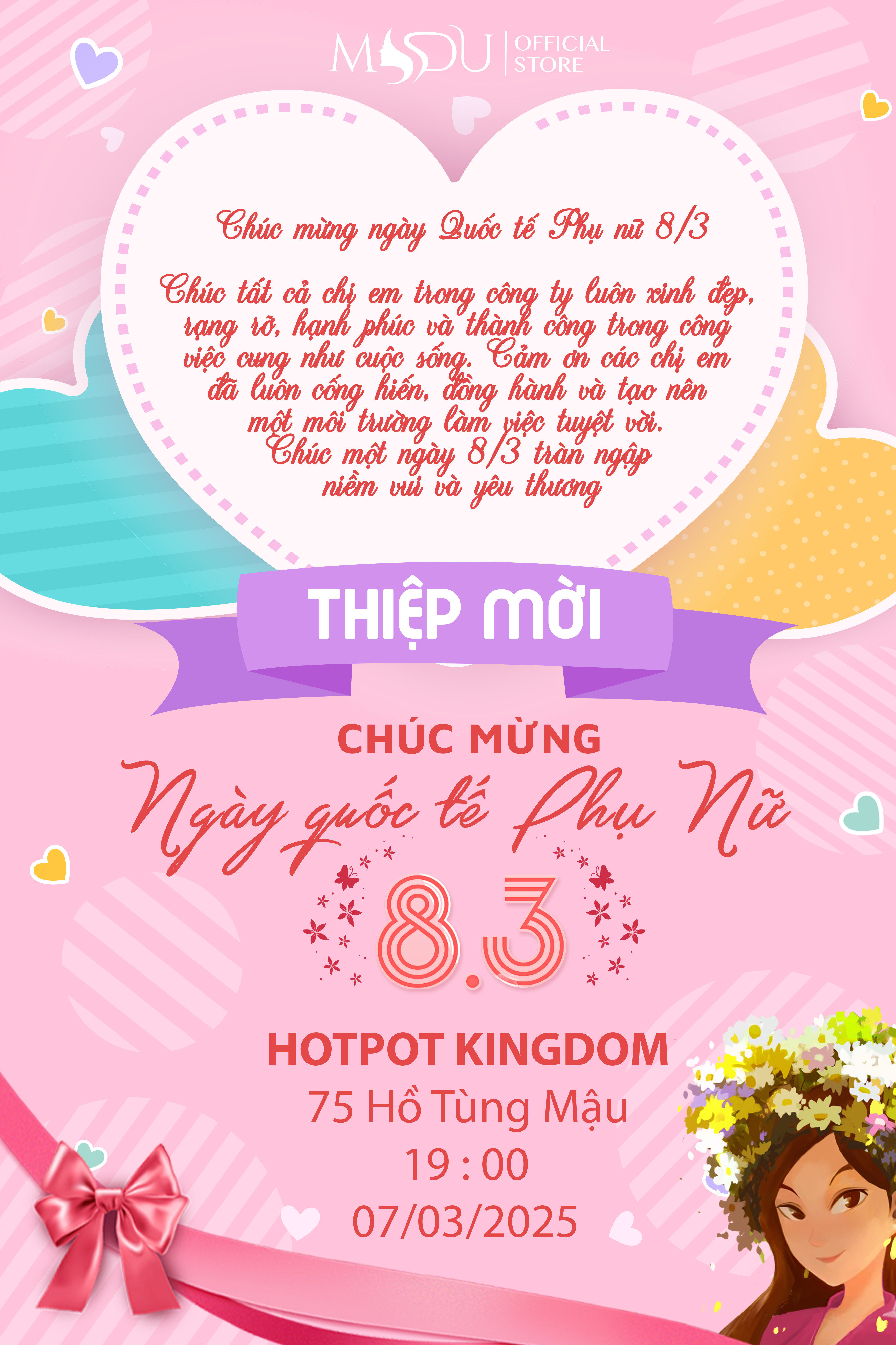 Thiệp mời sự kiện chúc mừng Quốc tế Phụ nữ 8/3 – MYDU 1